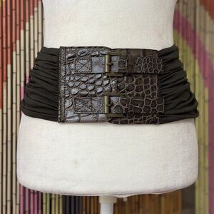Wide Y2K Dark Brown Stretch Corset Statement Belt